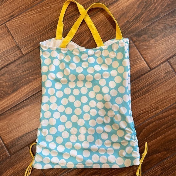 Lime Rickie $84 Lizzie Modest Tankini Medium Top Polka Dot Blue White Yellow - Picture 3 of 5